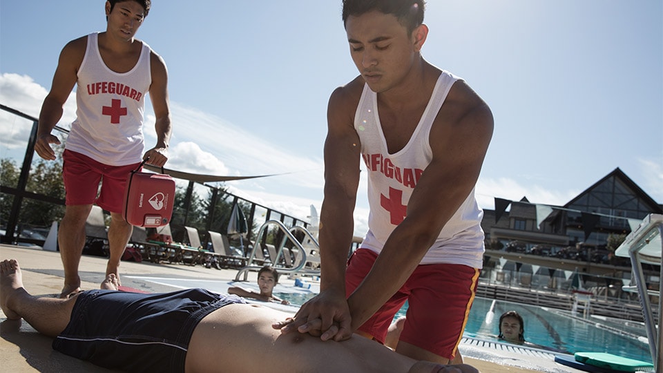 Lifeguards using AED